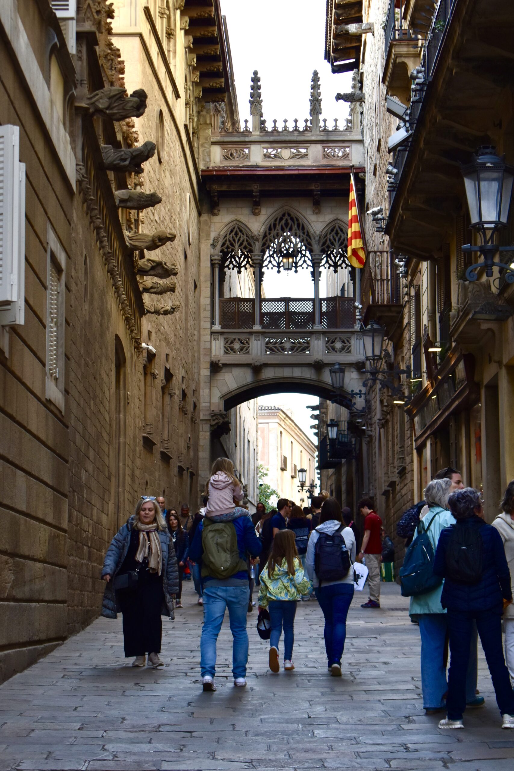 Veduta del Ponte del Bisbe nel Quartiere Gotico di Barcellona